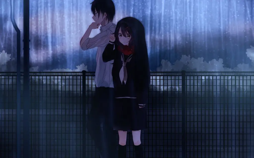 Pasangan anime yang terlihat sedih dan romantis