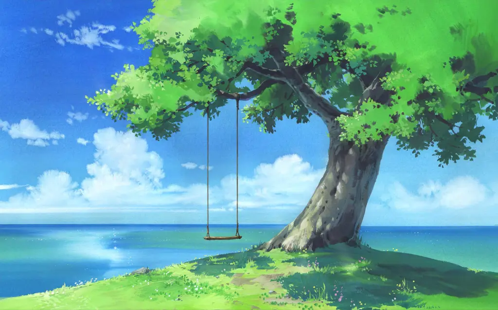 Anime ringan sering menampilkan latar yang indah dan menenangkan Pemandangan indah di anime, contohnya pemandangan alam atau kota yang khas Jepang