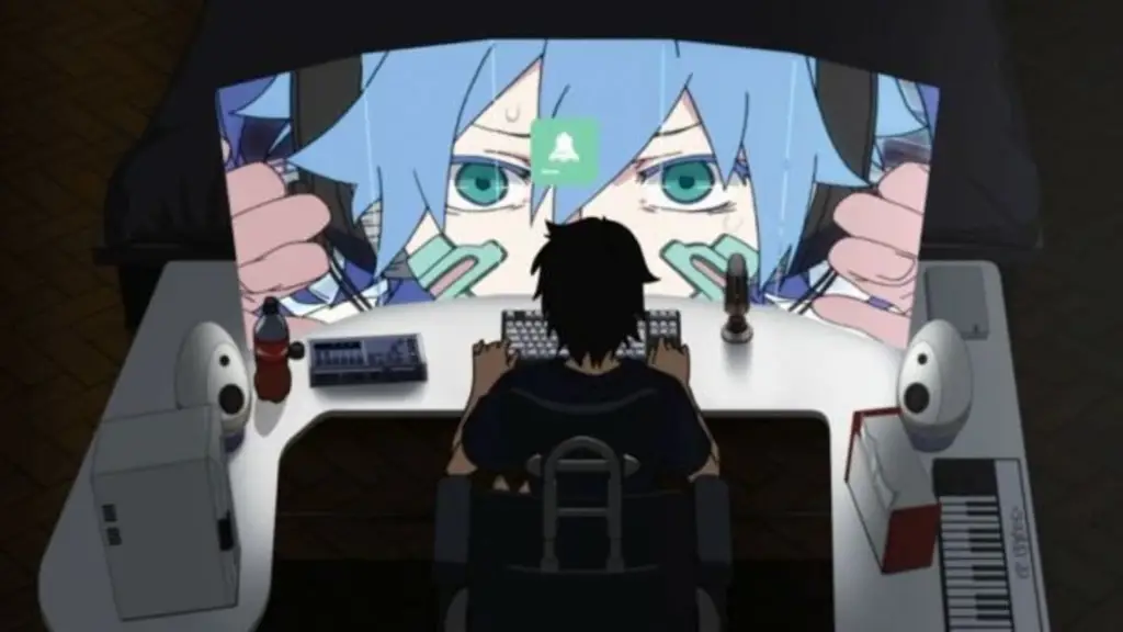 Menikmati Anime Overpowered Gambar orang menonton anime