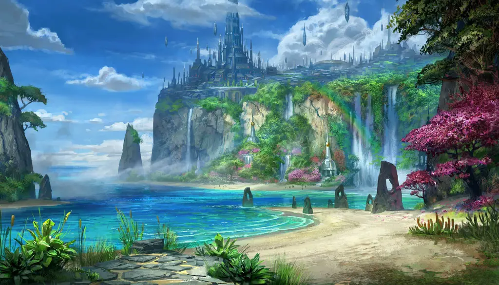 Pemandangan Anime Fantasi yang Menakjubkan Gambar pemandangan anime fantasi