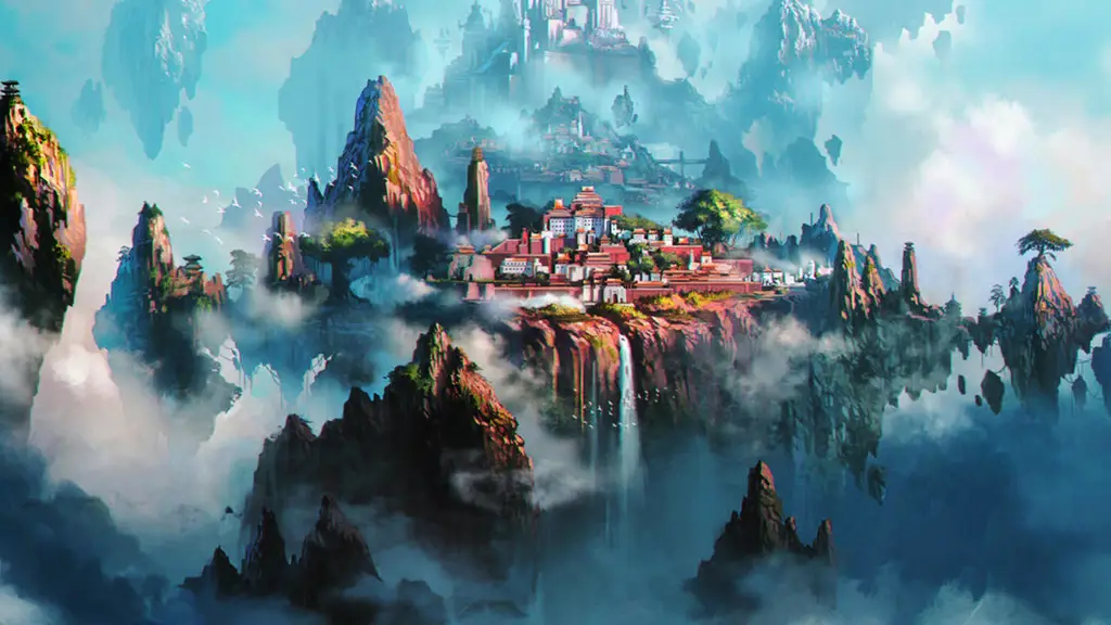 Keindahan dunia fantasi dalam anime reverse isekai Pemandangan dunia fantasi yang indah