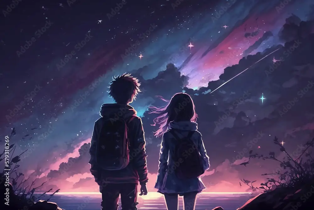 Adegan Romantis dan Aksi dalam Anime Pasangan anime sedang bertengkar, namun terlihat romantis