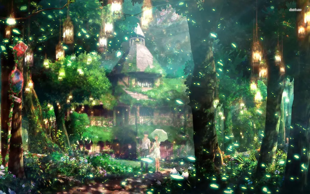 Keindahan Alam dan Cinta Pemandangan anime fantasi dengan pasangan