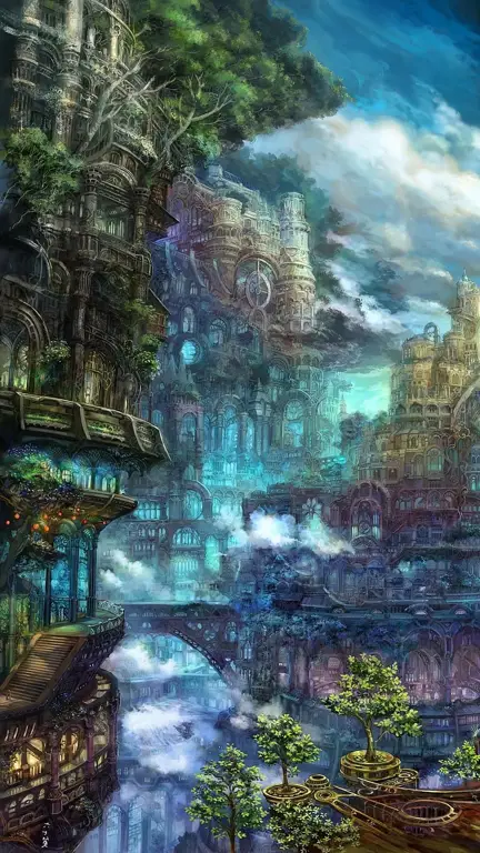Dunia fantasi yang menakjubkan Pemandangan alam fantasi anime yang indah