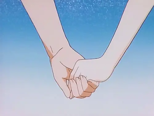 Momen romantis pasangan anime Pasangan anime bergandengan tangan