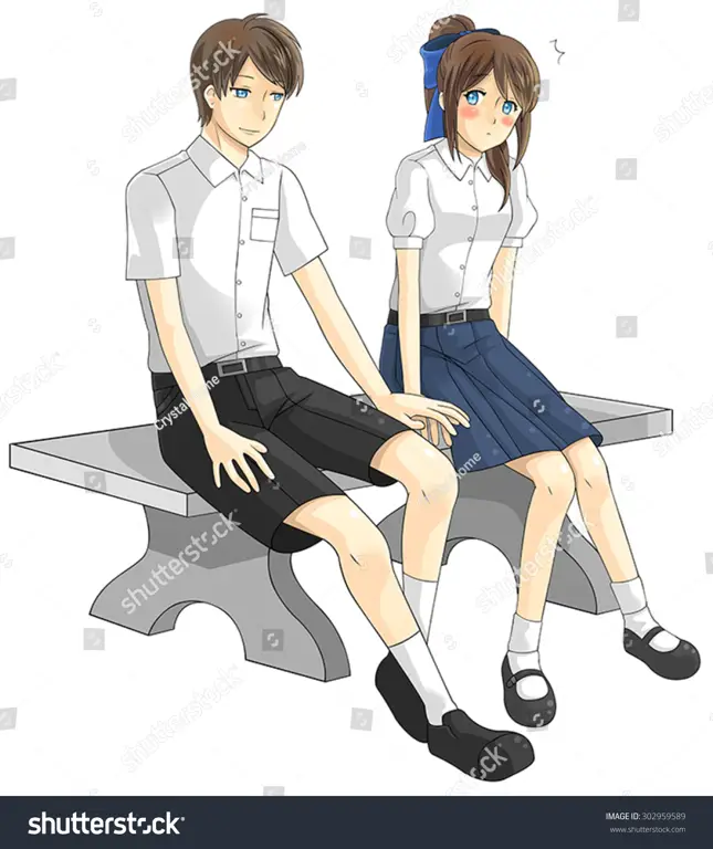 Adegan romantis dari anime sekolah Pasangan anime dengan seragam sekolah