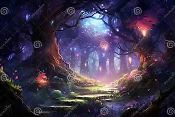 Karakter anime di hutan ajaib