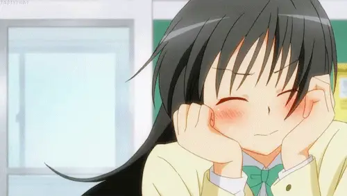 Ekspresi malu yang menggemaskan Gadis anime yang sedang memerah pipinya karena malu