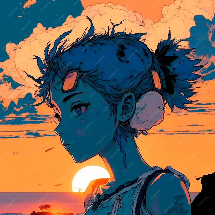 Suasana romantis dalam anime Karakter anime menyaksikan matahari terbenam