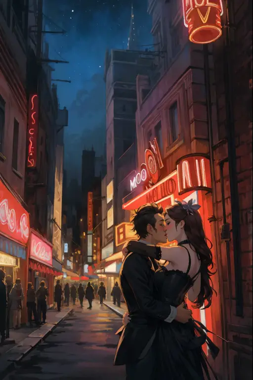 Suasana romantis dalam anime Adegan romantis di anime di malam hari di kota