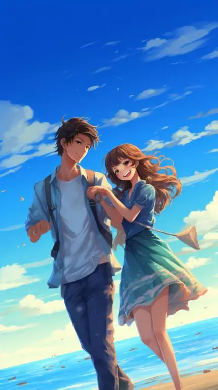 Ilustrasi pasangan anime yang bahagia dan lucu Pasangan anime yang bahagia