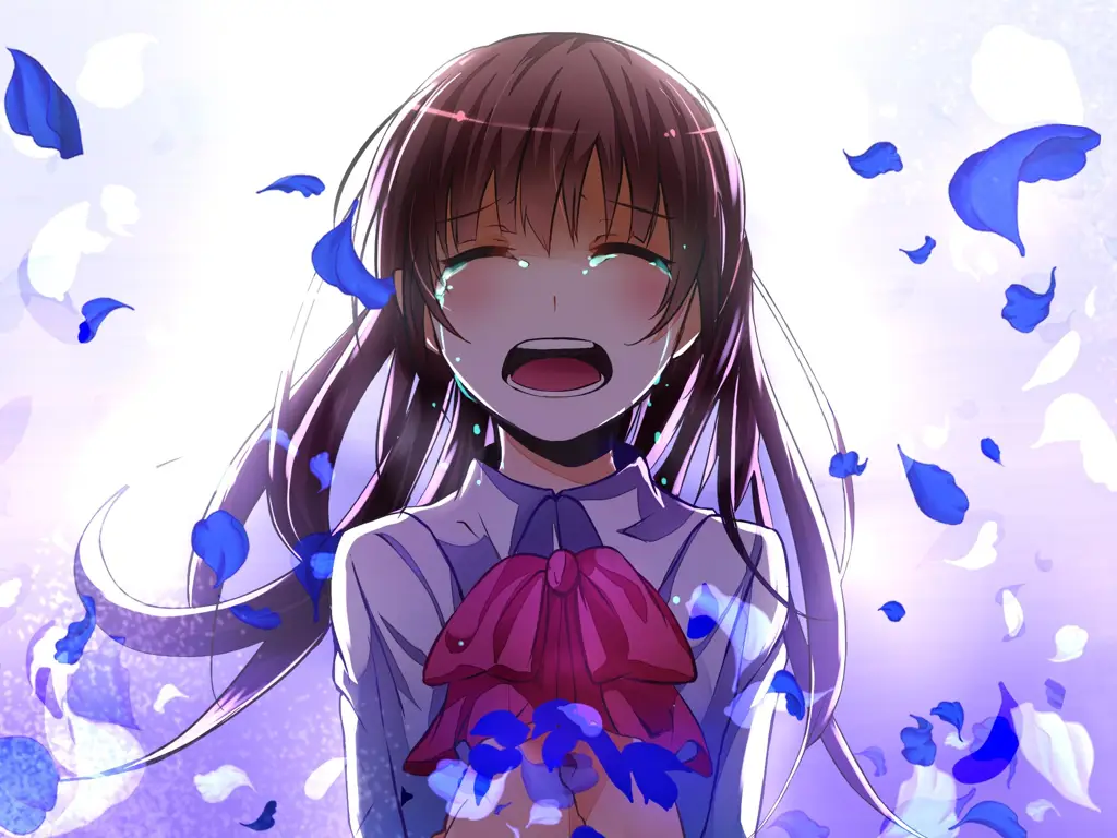 Ekspresi gadis anime yang lucu dan mengharukan Gadis anime menangis sambil tertawa