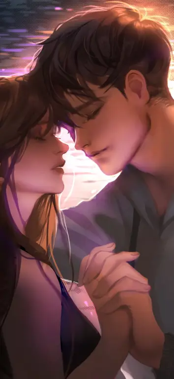Pasangan anime dalam suasana romantis Pasangan anime dalam suasana romantis