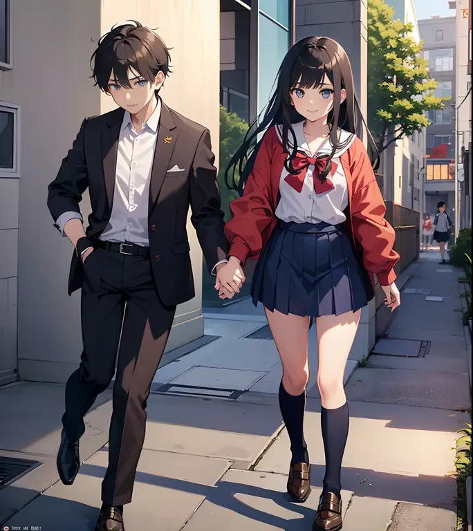 Pasangan Anime di Sekolah Pasangan anime mengenakan seragam sekolah
