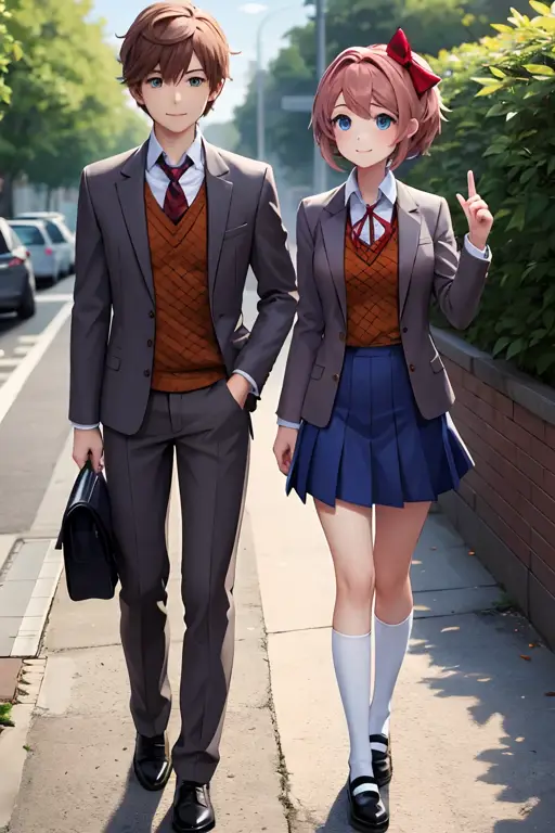 Pasangan anime yang romantis dalam seragam sekolah Pasangan anime mengenakan seragam sekolah