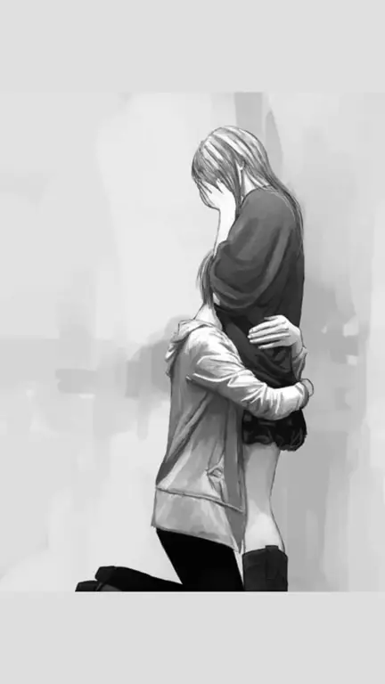 Pasangan anime romantis yang sedang menghadapi kesedihan Pasangan anime romantis yang terlihat sedih
