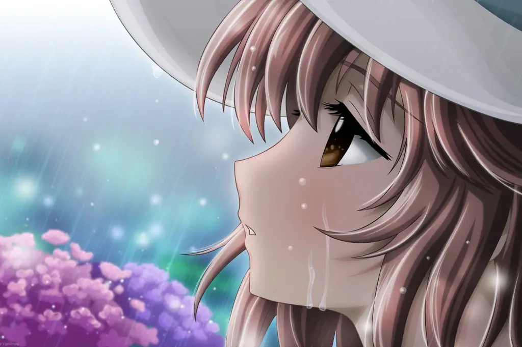 Ilustrasi gadis anime yang sedang menangis pilu Gambar gadis anime yang sedang menangis