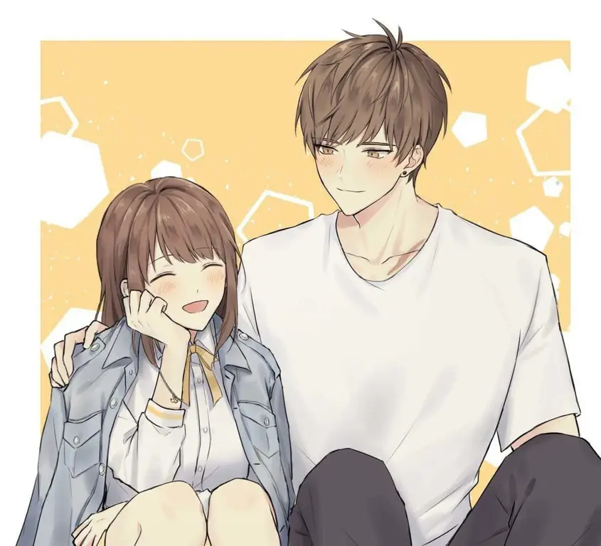 Ilustrasi pasangan anime dengan nuansa romantis Ilustrasi pasangan anime yang sedang romantis