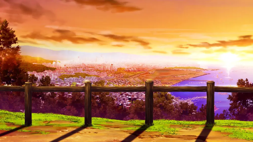 Suasana romantis anime Pemandangan senja anime