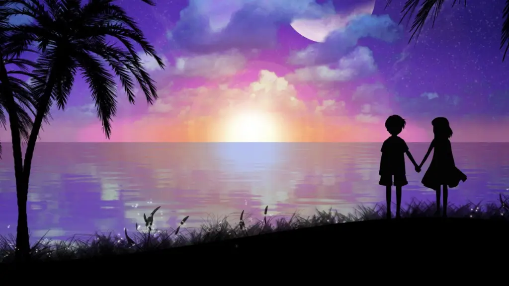 Suasana romantis di anime Pemandangan anime romantis saat matahari terbenam