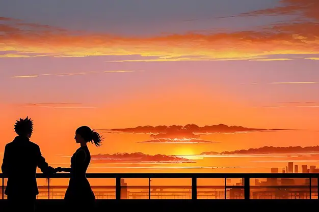 Momen romantis di tengah pertarungan Adegan romantis pasangan anime