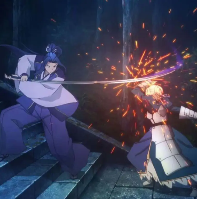 Adegan pertarungan pedang dan romantis anime Adegan pertarungan pedang dan romantis anime