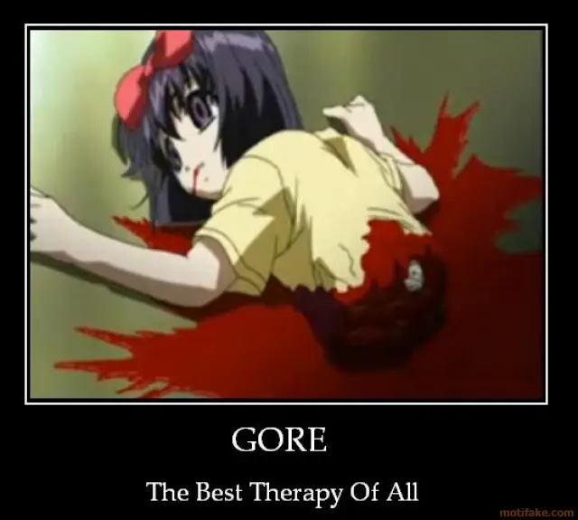 Seni anime dengan tema kekerasan dan darah Ilustrasi seni anime yang menampilkan unsur gore