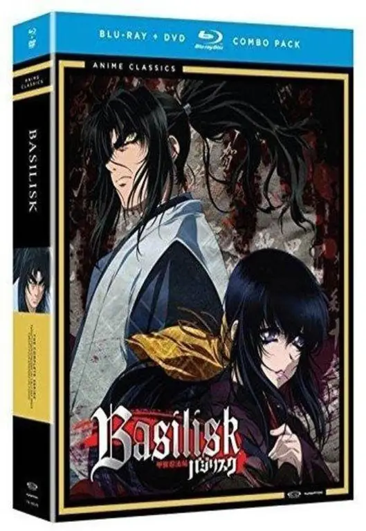 Adegan Pertarungan Basilisk Adegan pertarungan dari anime Basilisk yang menampilkan dua ninja bertarung