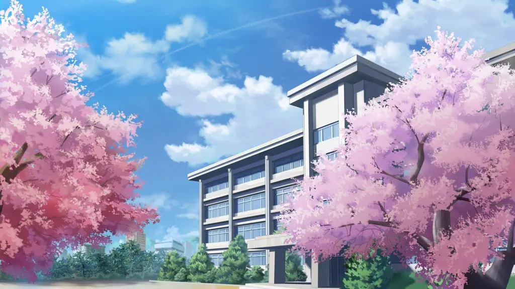 Suasana romantis di sekolah anime Pemandangan sekolah anime romantis
