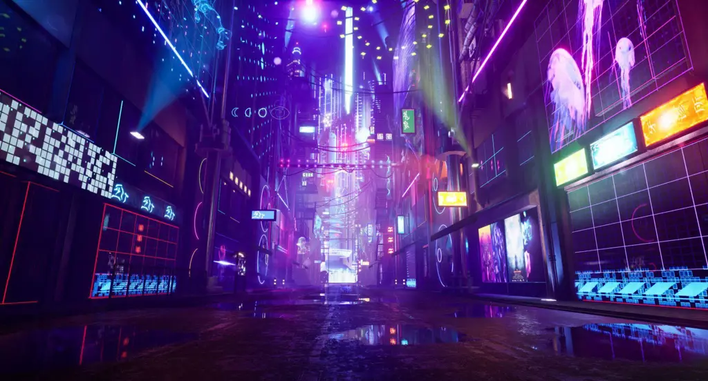Suasana Futuristik Akudama Drive Latar belakang kota cyberpunk anime