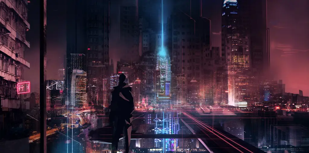 Anime Sci-Fi dengan Latar Masa Depan yang Menakjubkan Ilustrasi kota cyberpunk di malam hari yang futuristik