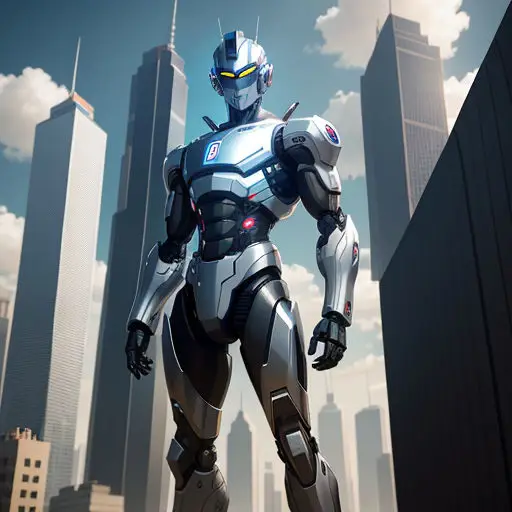 Ilustrasi robot dan kota futuristik dalam anime