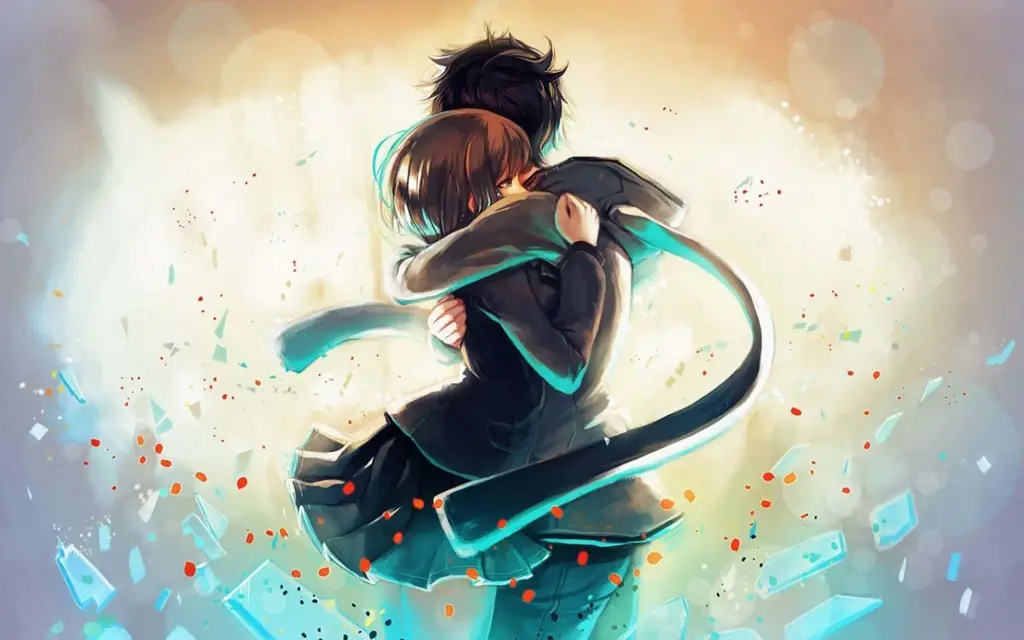Adegan romantis pasangan anime Pasangan anime dalam adegan romantis