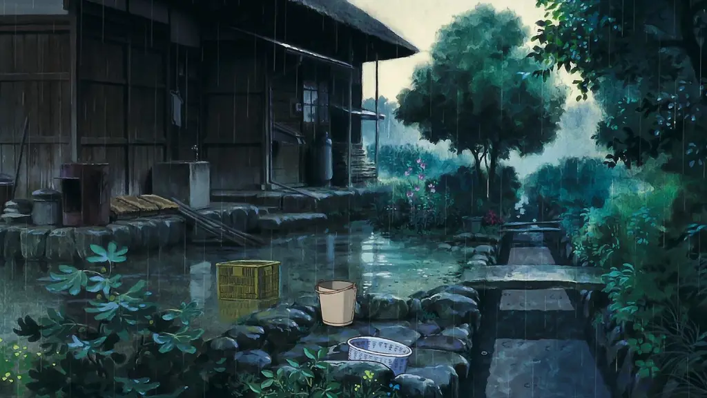 Pemandangan Hujan dalam Anime Ilustrasi pemandangan hujan dalam anime