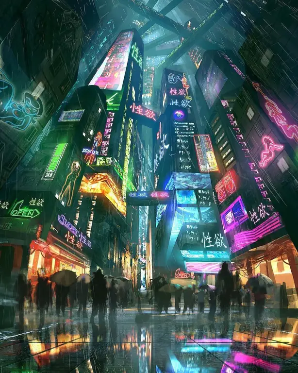 Gambar kota futuristik di anime