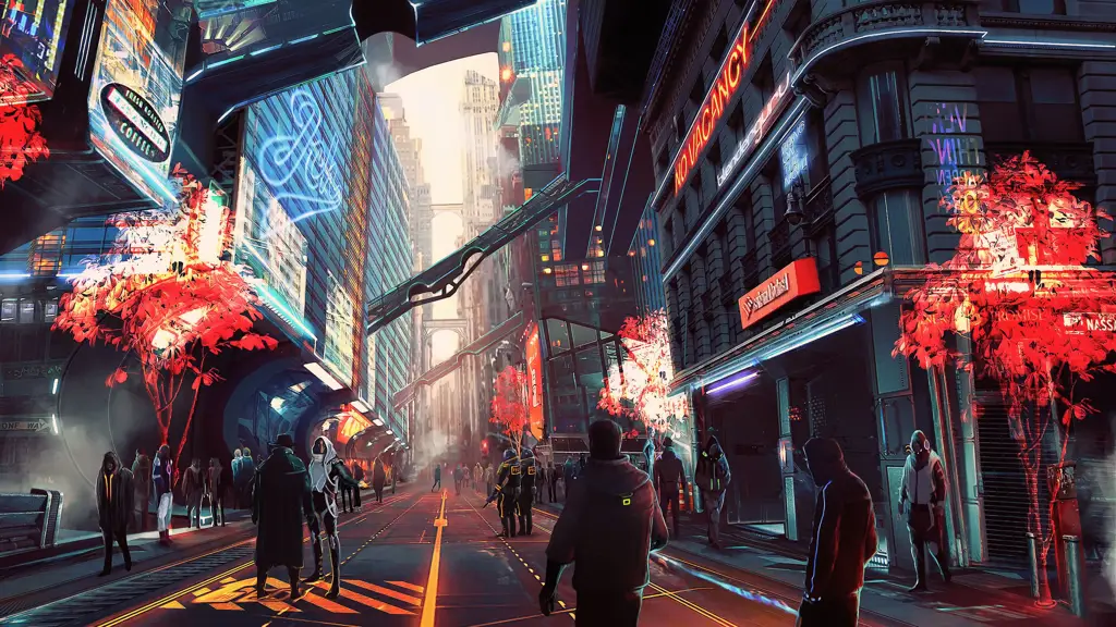 Ilustrasi kota cyberpunk di anime