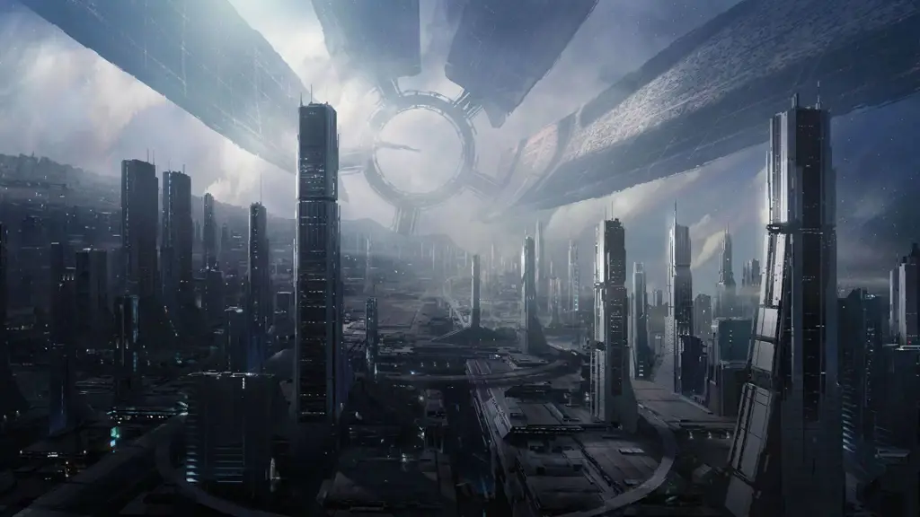 Anime Sci-Fi di Masa Depan Pemandangan kota cyberpunk yang futuristik