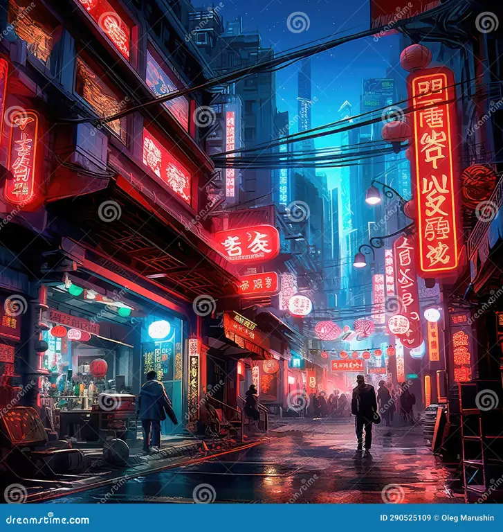 Kota Futuristik dalam Anime Sci-Fi Ilustrasi kota cyberpunk di anime