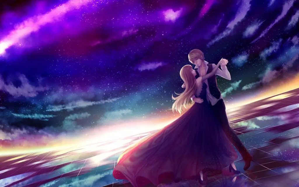Pasangan anime di latar fantasi