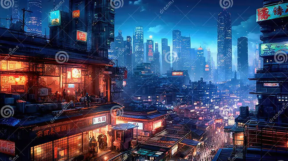 Kota Futuristik dalam Anime Sci-Fi Ilustrasi kota futuristik di anime cyberpunk