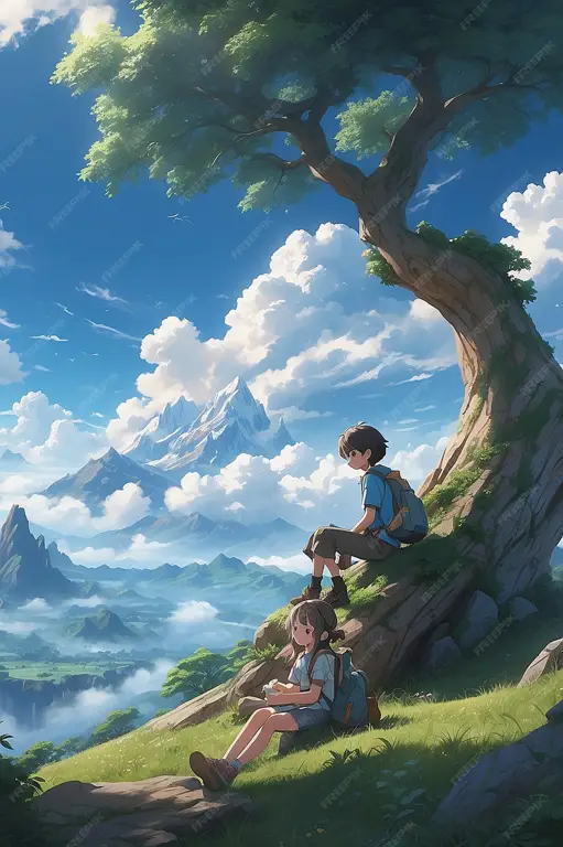 Anime Romantis yang Menyentuh Hati Pasangan anime menyaksikan matahari terbenam
