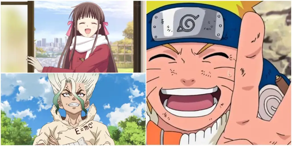 Menikmati Anime Bersama Teman Gambar berbagai karakter anime yang sedang menonton televisi bersama-sama dengan ekspresi bahagia