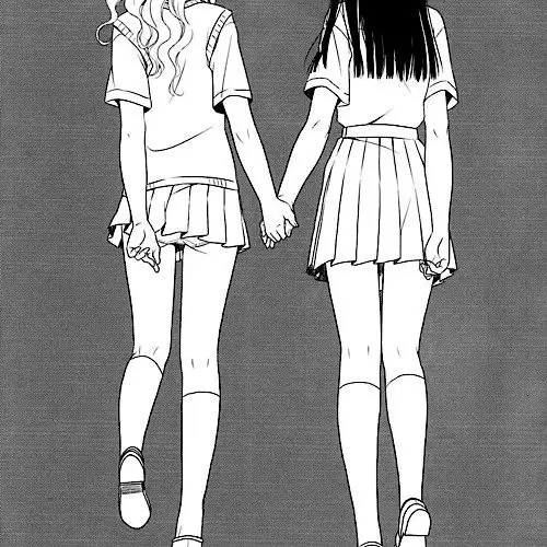 Persahabatan dan cinta dalam anime shoujo ai Gambar dua gadis anime yang bergandengan tangan, menggambarkan keakraban dan kegembiraan