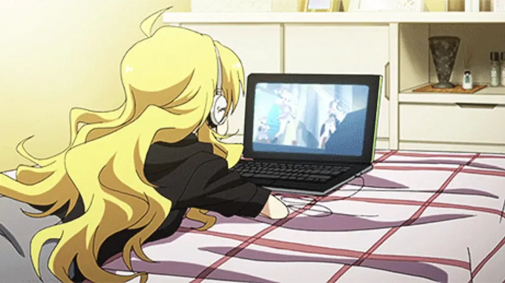 Menikmati waktu luang dengan menonton anime Karakter anime menonton anime