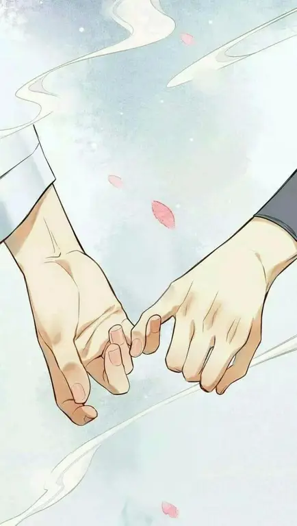 Ilustrasi manis dari karakter anime shonen ai Gambar dua karakter anime laki-laki bergandengan tangan, ekspresi wajah mereka manis dan bahagia