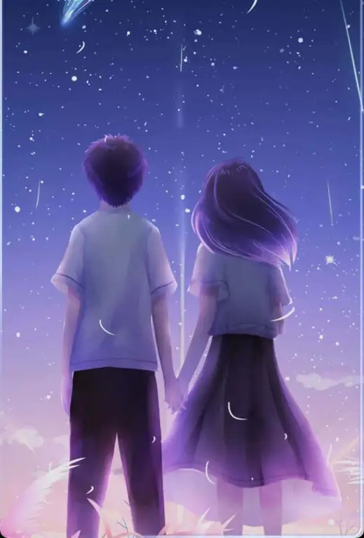 Gambar pasangan anime shonen-ai sedang bergandengan tangan