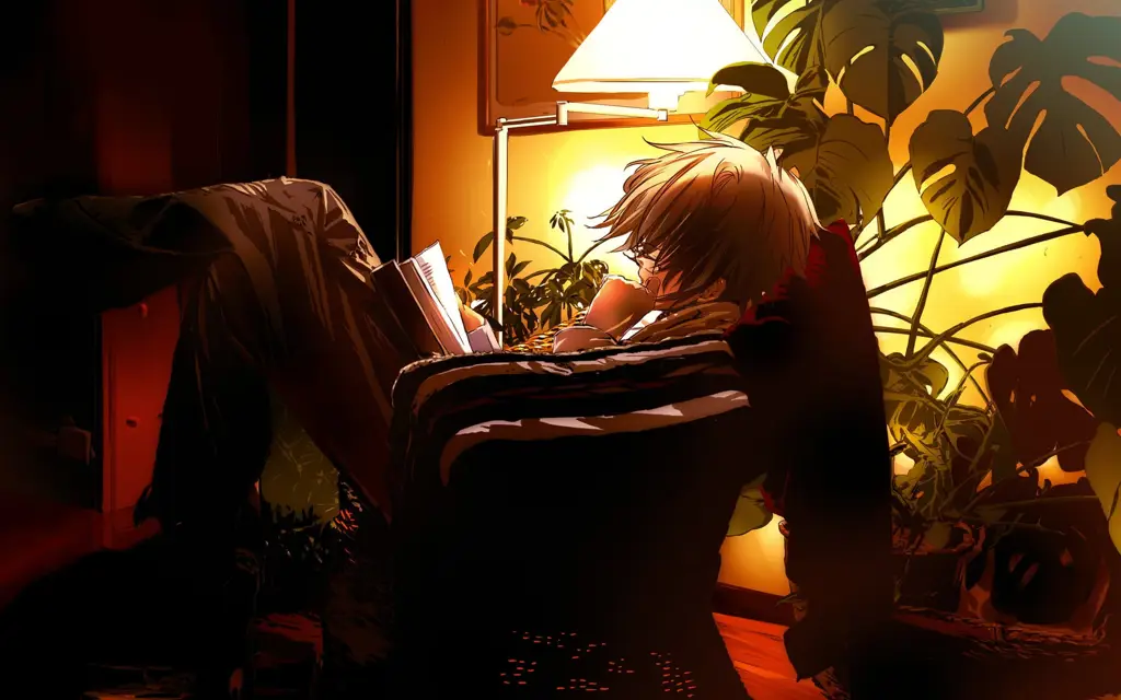 Menikmati anime dengan nyaman Menonton anime di sofa