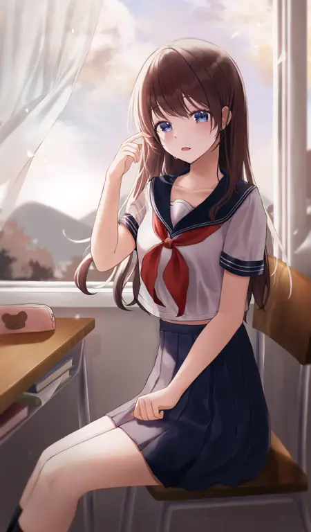 Kehidupan sehari-hari di sekolah anime Gambar anime gadis sekolah yang lucu dan menggemaskan