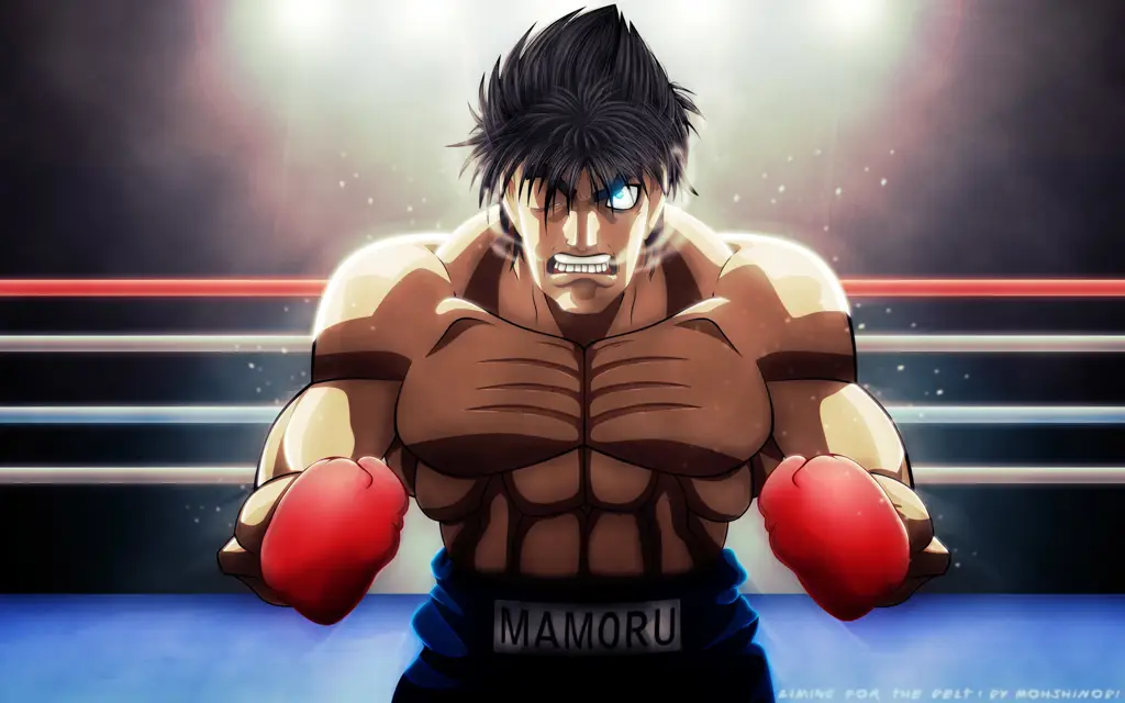 Pertandingan tinju yang menegangkan Karakter anime Hajime no Ippo sedang bertanding tinju