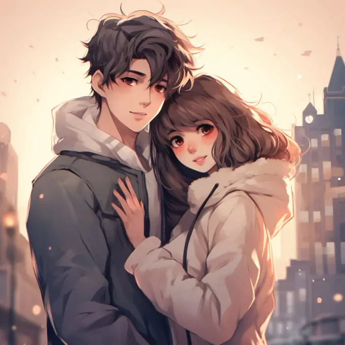 Pasangan Anime yang Menggemaskan Ilustrasi pasangan anime yang lucu dan menggemaskan
